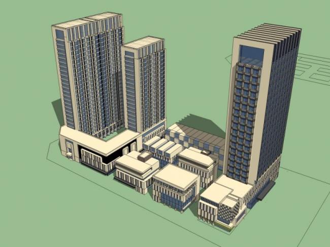 Sketchup综合体模型|多高层商业综合体，住宅，办公，古典风格
