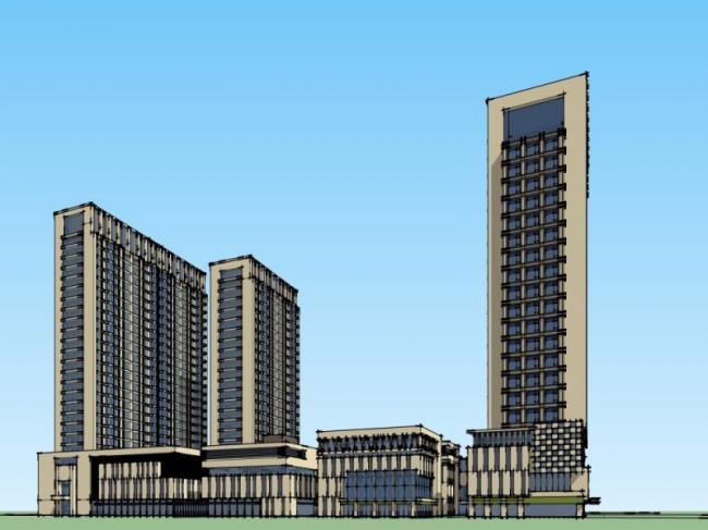 Sketchup综合体模型|多高层商业综合体，住宅，办公，古典风格