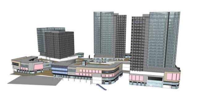 Sketchup商业模型|多高层商业建筑，现代风格