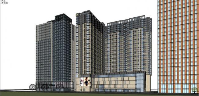 Sketchup综合体模型|多高层综合体，住宅，办公，现代风格