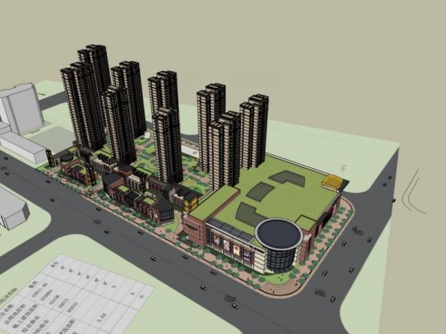 Sketchup综合体模型|多高层商业综合体，住宅，古典风格
