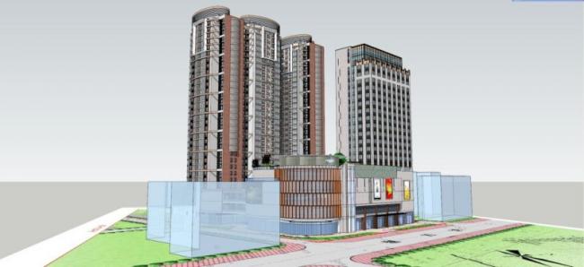 Sketchup综合体模型|超高层商业综合体，住宅，办公，现代风格
