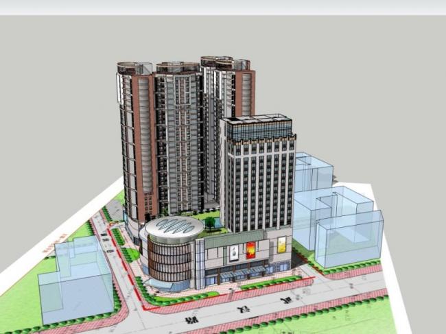 Sketchup综合体模型|超高层商业综合体，住宅，办公，现代风格