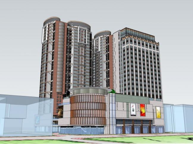 Sketchup综合体模型|超高层商业综合体，住宅，办公，现代风格