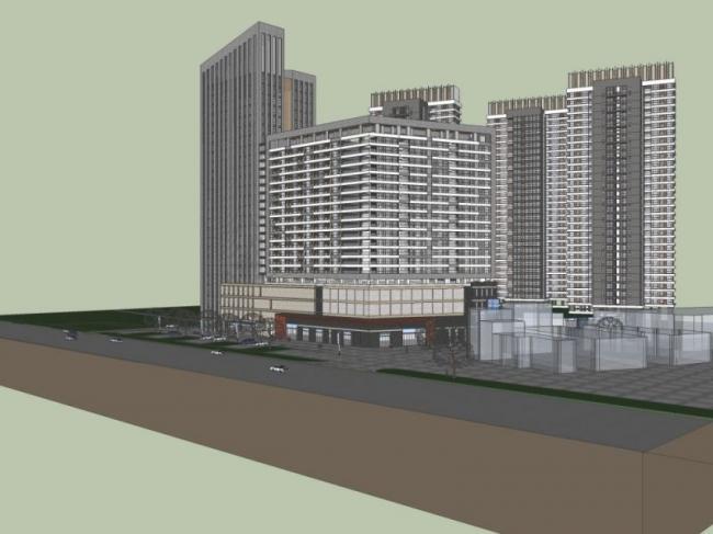 Sketchup综合体模型|超高层综合体，住宅，办公，现代风格