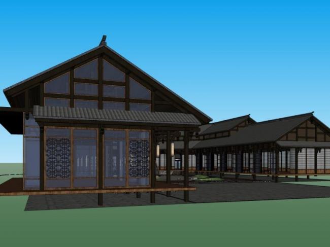 Sketchup商业模型|会所，日式风格，日式枯山水