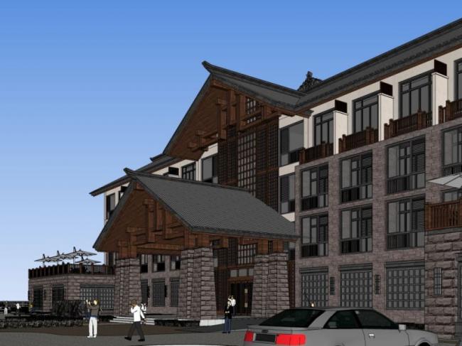 Sketchup酒店模型|多层酒店，中式风格