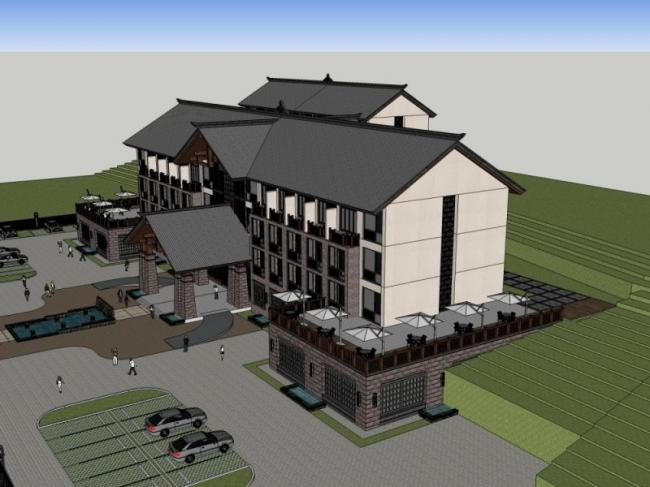 Sketchup酒店模型|多层酒店，中式风格