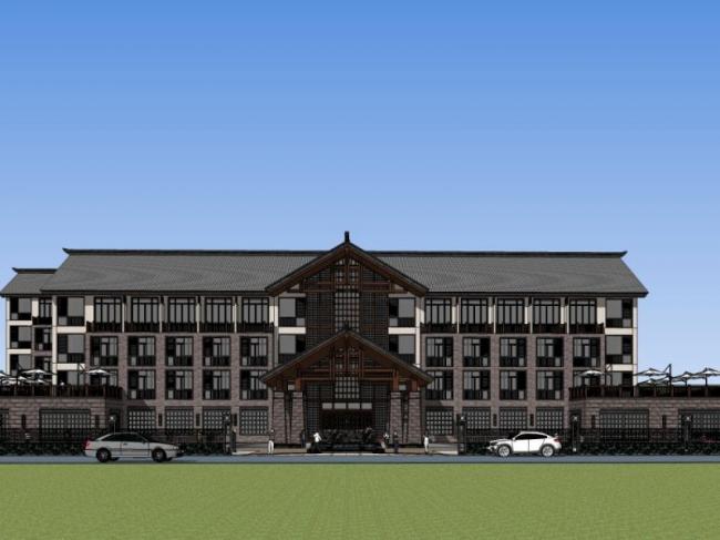 Sketchup酒店模型|多层酒店，中式风格