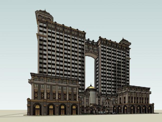 Sketchup商业模型|高层商业建筑，欧式古典风格