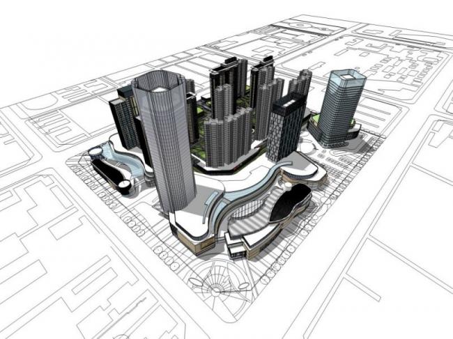 Sketchup综合体模型|超高层综合体，商业，办公，住宅，现代风格