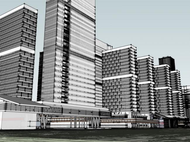Sketchup办公模型|超高层，CBD中央办公区，现代风格