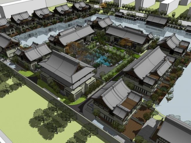 Sketchup商业模型|多层会所，中式风格