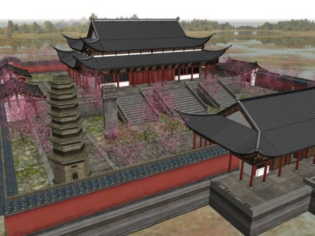 Sketchup古建筑模型|多层寺庙，古寺古庙，中式风格，古建