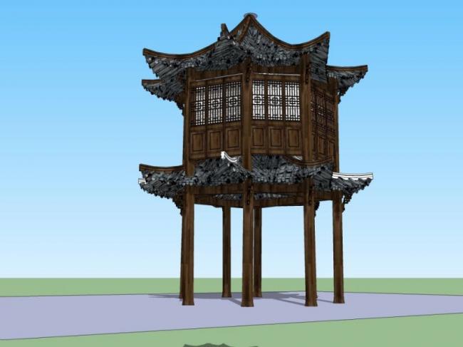 Sketchup小品模型|亭子，中式风格，小品