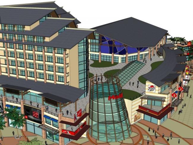 Sketchup商业模型|多层商业建筑，现代中式风格