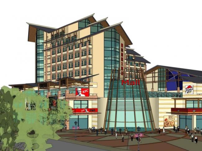 Sketchup商业模型|多层商业建筑，现代中式风格