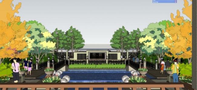 Sketchup景观模型|公馆景观，古典风格