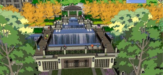 Sketchup景观模型|公馆景观，古典风格