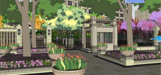 Sketchup景观模型|公馆景观，古典风格