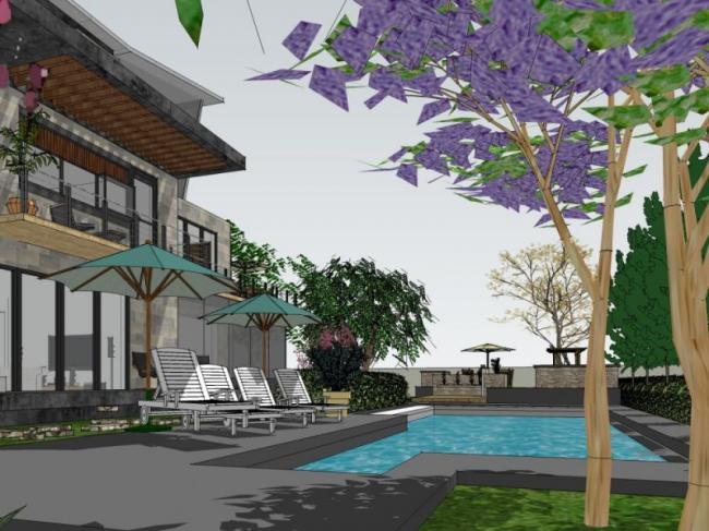 Sketchup景观模型|别墅庭院景观，现代风格