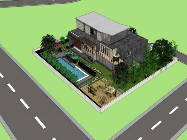 Sketchup景观模型|别墅庭院景观，现代风格