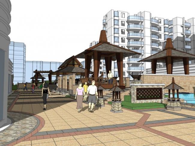 Sketchup景观模型|小区景观，住宅景观，古典风格