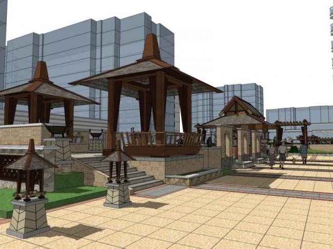 Sketchup景观模型|小区景观，住宅景观，古典风格