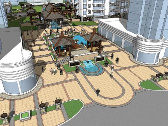 Sketchup景观模型|小区景观，住宅景观，古典风格