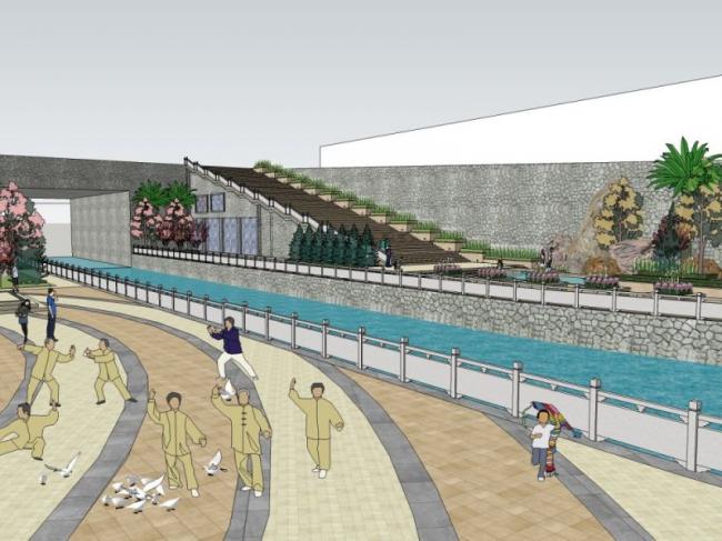 Sketchup景观模型|滨水景观，现代风格