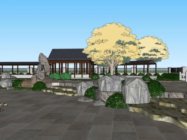 Sketchup景观模型|中式园林，园林景观，中式风格