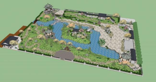 Sketchup景观模型|中式园林，园林景观，中式风格