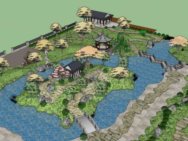 Sketchup景观模型|中式园林，园林景观，中式风格