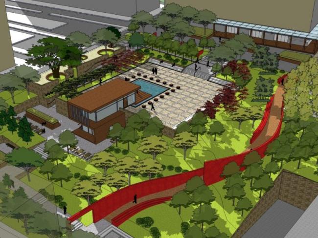 Sketchup景观模型|广场景观，现代风格