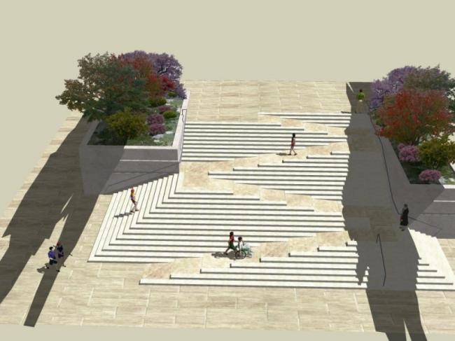 Sketchup景观模型|台阶景观，现代风格