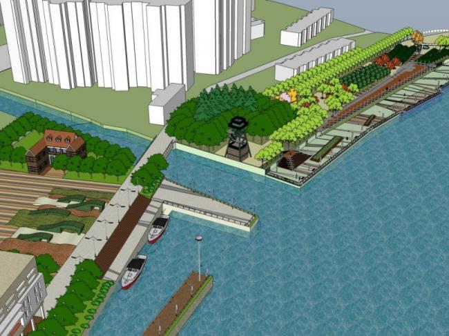 Sketchup景观模型|滨水景观，现代风格