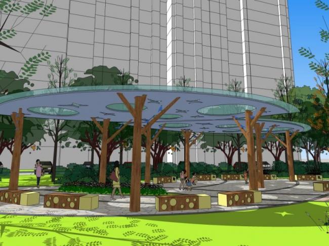 Sketchup景观模型|广场景观，现代风格