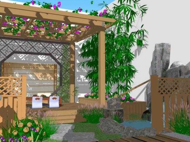 Sketchup景观模型|庭院景观，现代风格
