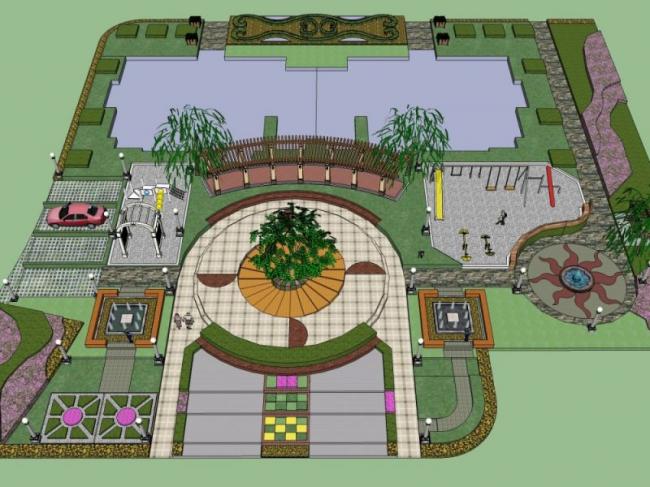 Sketchup景观模型|小区景观，现代风格