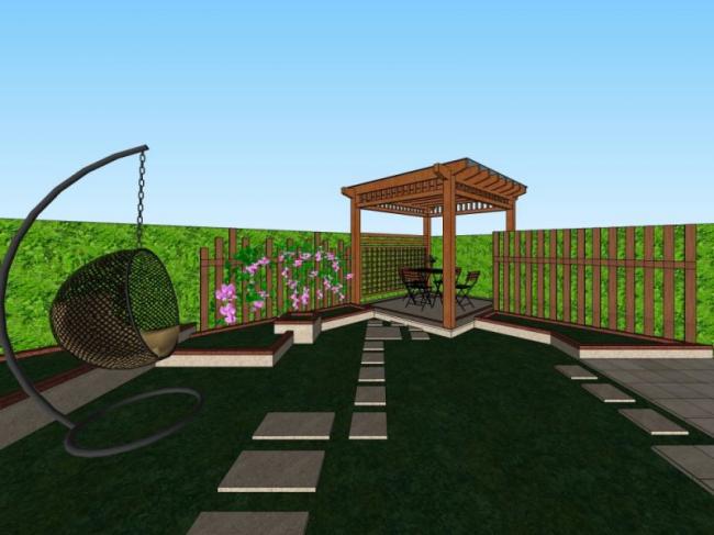 Sketchup景观模型|别墅庭院景观，现代风格