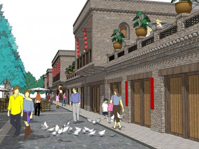 Sketchup景观模型|商业景观，中式风格