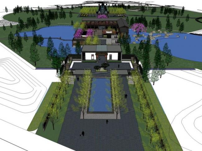 Sketchup景观模型|公园景观，庭院景观，新中式风格