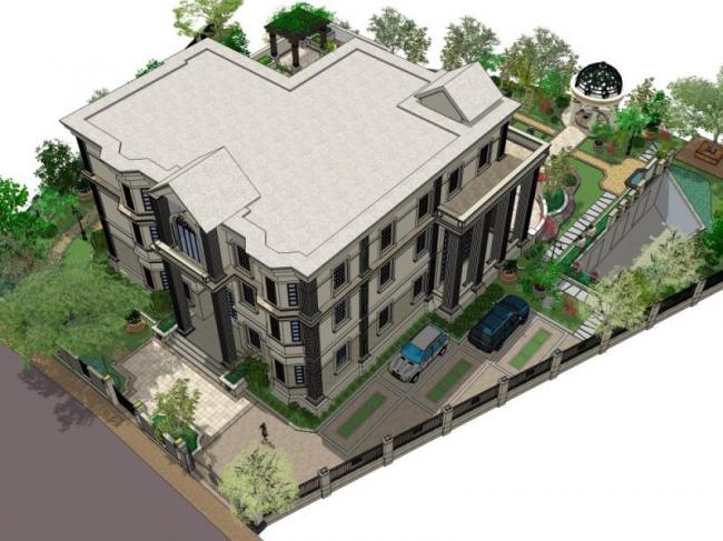 Sketchup景观模型|别墅庭院景观，古典风格