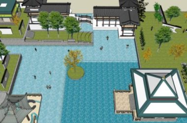 Sketchup景观模型|嬉水公园景观，滨水景观，新中式风格-BIM建筑网