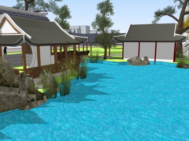 Sketchup景观模型|公园景观，中式风格
