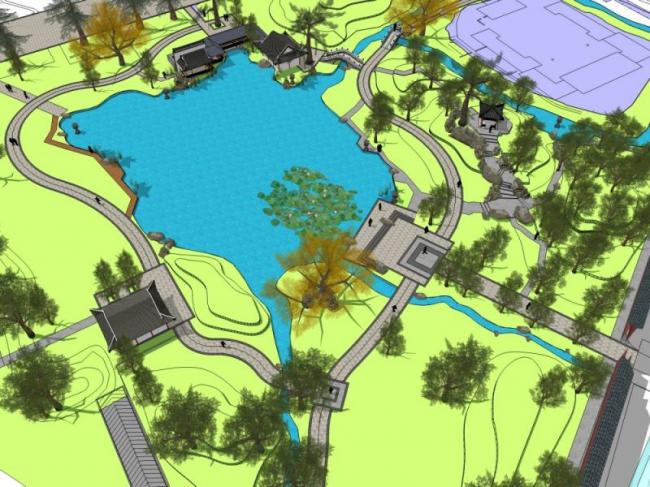 Sketchup景观模型|公园景观，中式风格