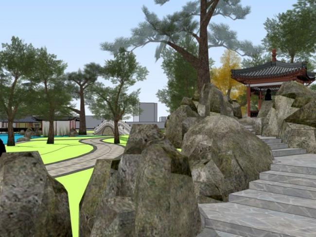 Sketchup景观模型|公园景观，中式风格