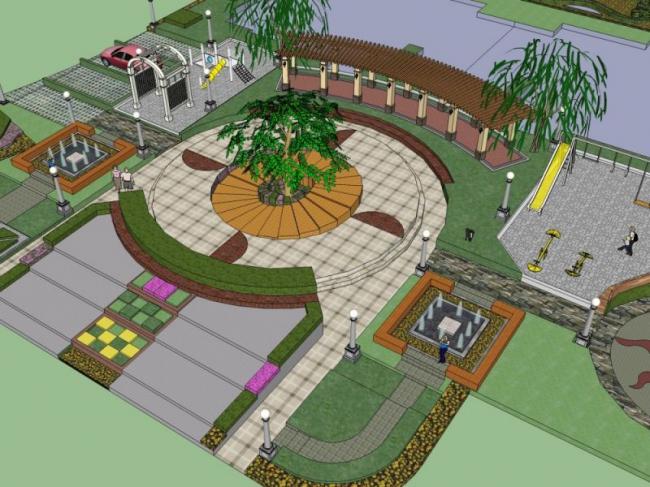 Sketchup景观模型|小区景观，住宅景观，现代风格