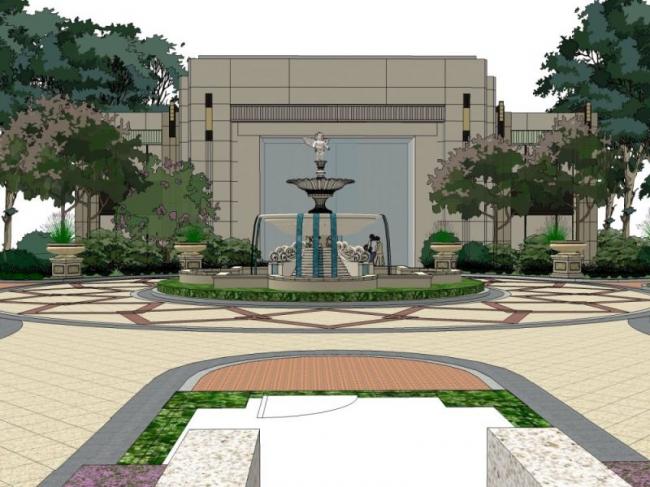 Sketchup景观模型|小区景观，住宅景观，欧式风格，古典风格