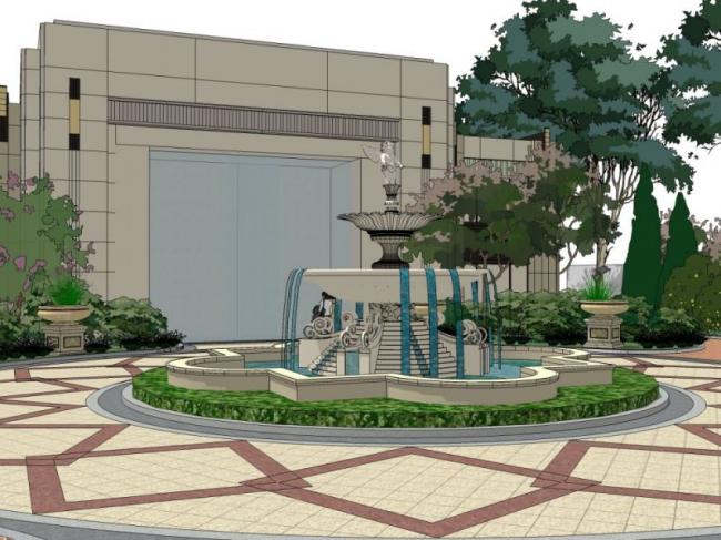 Sketchup景观模型|小区景观，住宅景观，欧式风格，古典风格